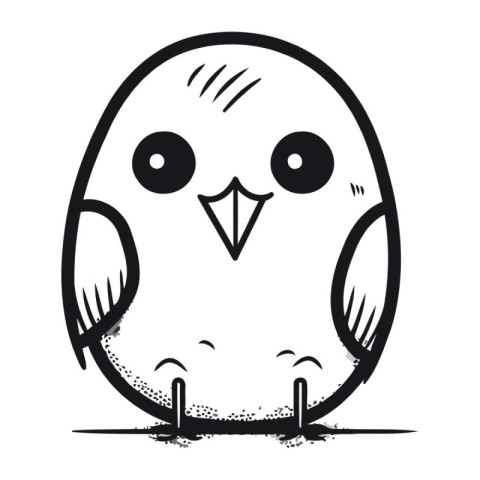 Black and white illustration of a cute little bird. Vector illus