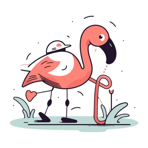 Flamingo in love. Vector illustration in doodle style.