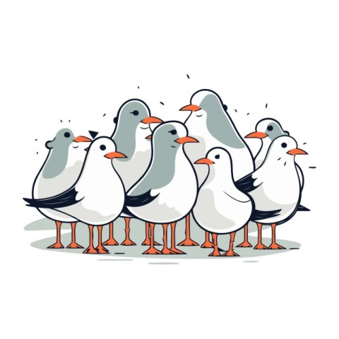 Group of seagulls. Vector illustration on white background.