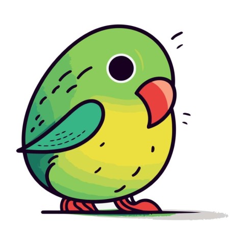 Cute cartoon green parrot isolated on white background. Vector i