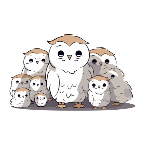 Owl family with a baby on a white background. Vector illustratio