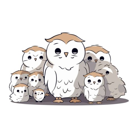 Owl family with a baby on a white background. Vector illustratio