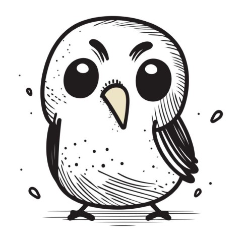 Cute black and white vector illustration of a cartoon owl with b