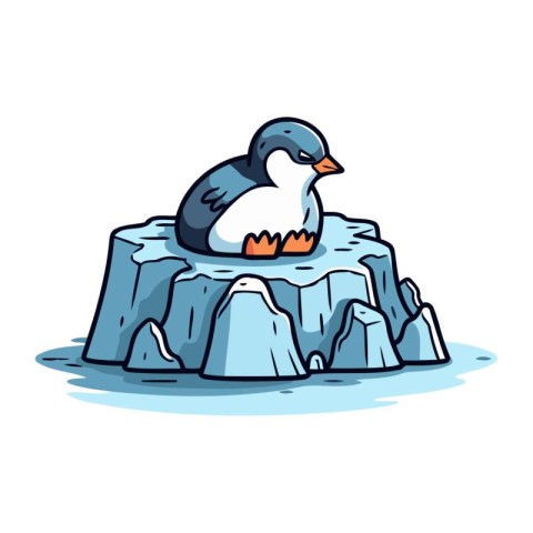 Penguin sitting on a rock. Vector illustration in cartoon style.