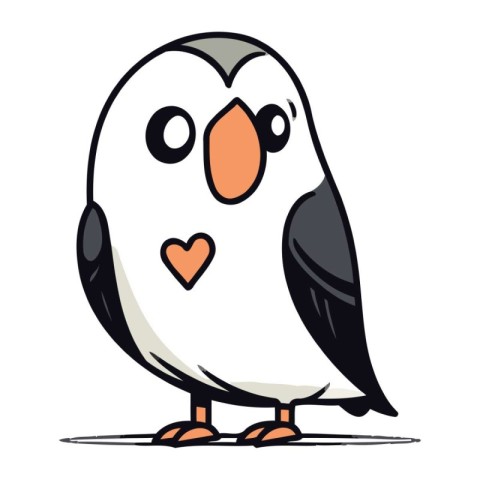 Penguin with heart on its beak. Vector illustration.