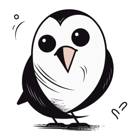 Cute cartoon penguin with question mark. Black and white vector