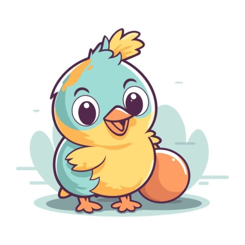 Cute little chicken with egg on white background. Vector illustr