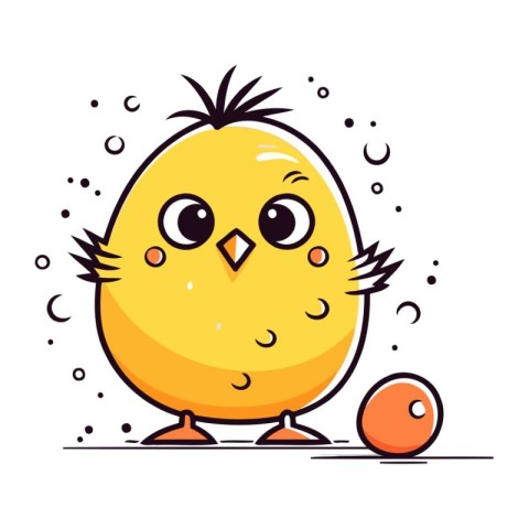 Cute little yellow chicken with egg on white background. Vector