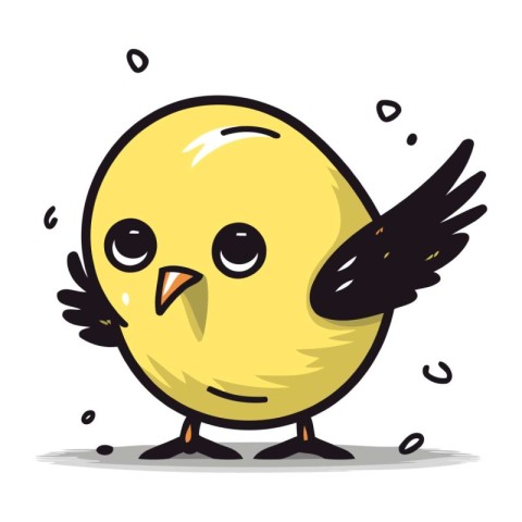 Cute yellow chick with wings on a white background. Vector illus