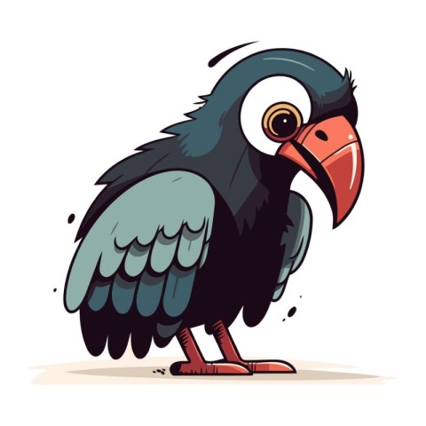 Cute cartoon raven. Vector illustration isolated on a white back