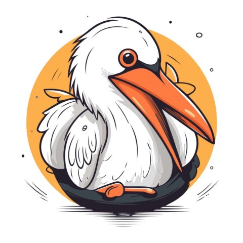 Cute cartoon pelican isolated on white background. Vector illust