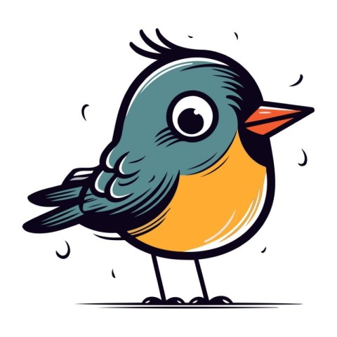 Vector illustration of a cute little bird in cartoon style on wh