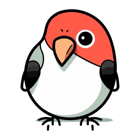 Cute little red bird isolated on white background. Vector illust