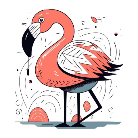 Flamingo. Hand drawn vector illustration in doodle style.