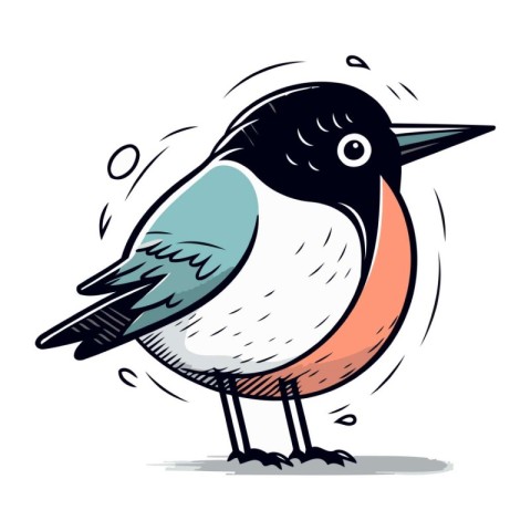 Vector illustration of a cute little bird. Hand drawn cartoon st