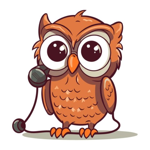 Owl with microphone isolated on a white background. Vector illus