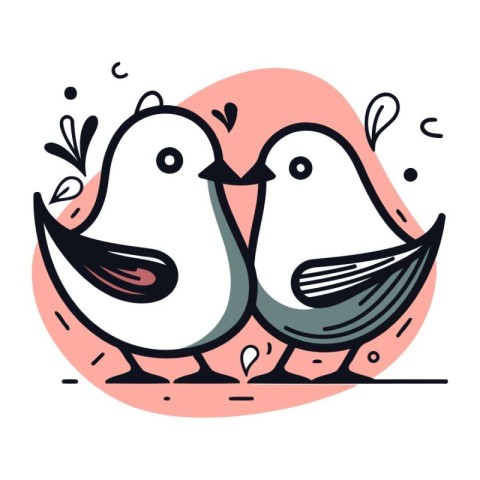 Cute couple of birds. Vector illustration in doodle style.