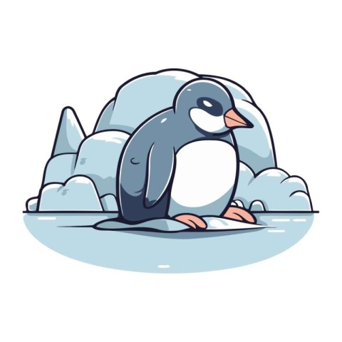 Cute penguin on the ice. Vector illustration in cartoon style.