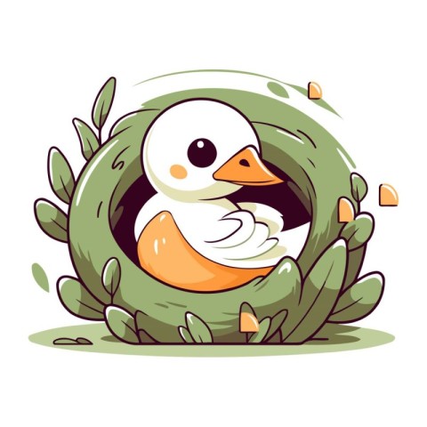 Illustration of a cute duck in a nest. Vector illustration.