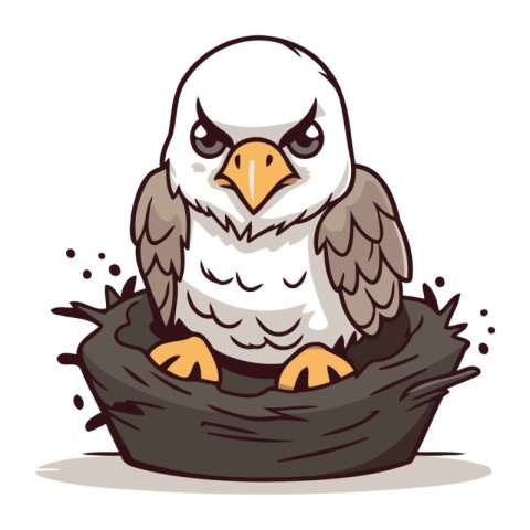 Eagle sitting in the nest on white background. Vector illustrati