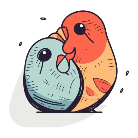 Vector illustration of two cute little birds in doodle style.