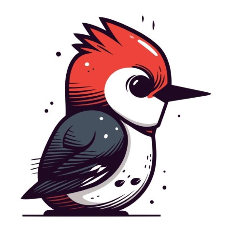 Cute cartoon woodpecker isolated on white background. Vector ill