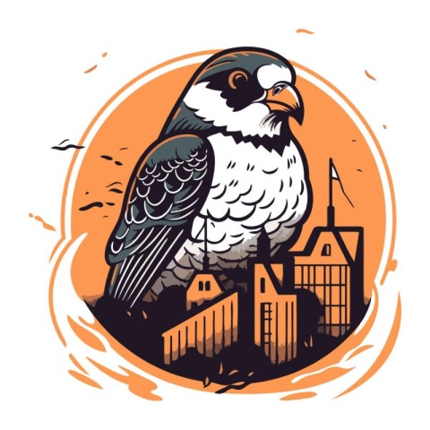 Eagle in the city. Vector illustration of a bird in the city.