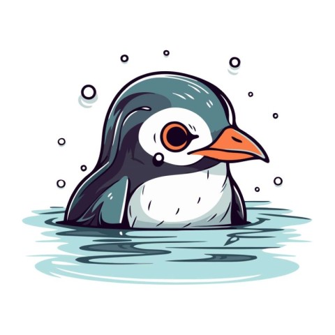 Cute penguin swimming in the water. vector cartoon illustration.