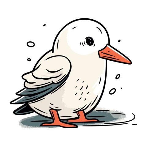 Vector illustration of a cute cartoon seagull on a white backgro