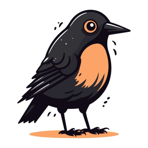 Black bird isolated on white background. Vector illustration in