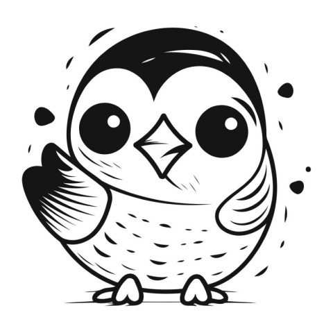 Cute cartoon owl. Black and white vector illustration isolated o