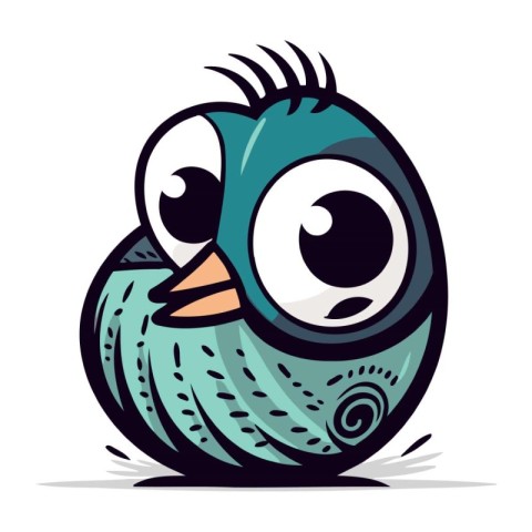 Cute cartoon bird with big eyes. Vector illustration isolated on