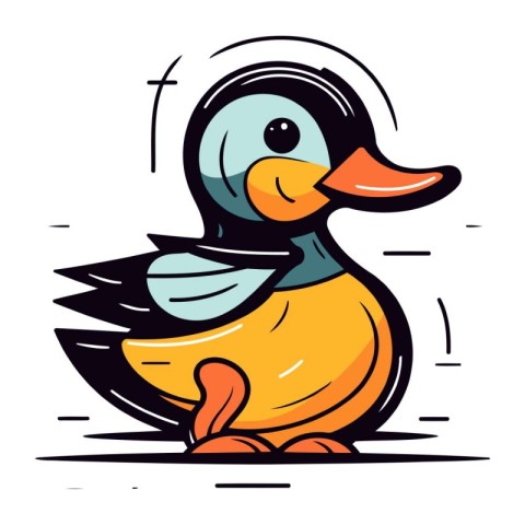 Cute cartoon duck. Vector illustration. Isolated on white backgr