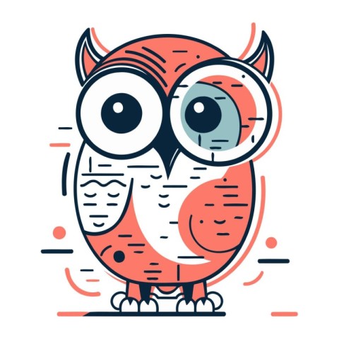 Cute cartoon owl with big eyes. Vector illustration in line styl