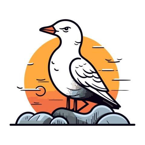 Seagull standing on a rock. Vector illustration in flat style.