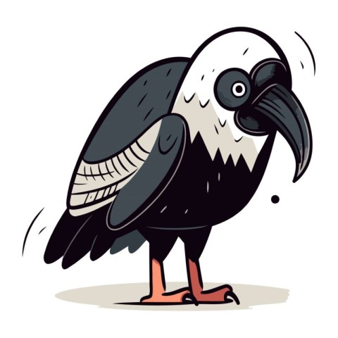 Cute cartoon crow. Vector illustration. Black and white version.