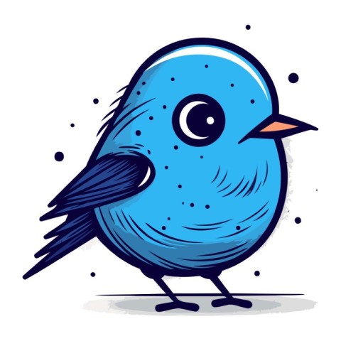 Blue bird on white background. Vector illustration in cartoon co