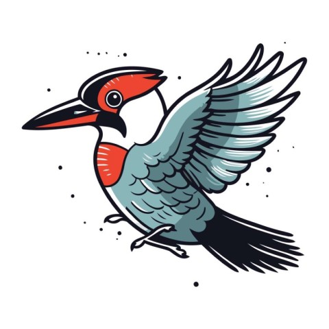 Black backed Woodpecker. great spotted woodpecker vector illustr