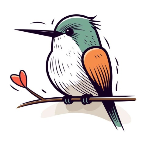 Cute little bird on a branch. Vector illustration in cartoon sty