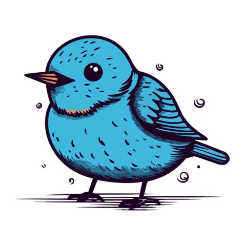 Cute blue bird on white background. Vector illustration for your