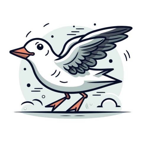 Vector illustration of a flying seagull on a white background.