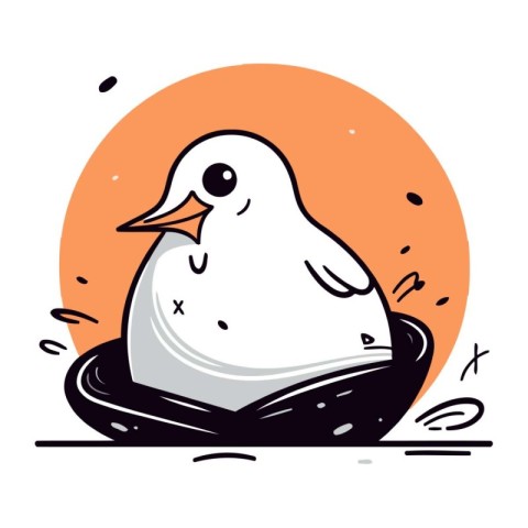 Vector illustration of a cute cartoon penguin sitting in a nest.