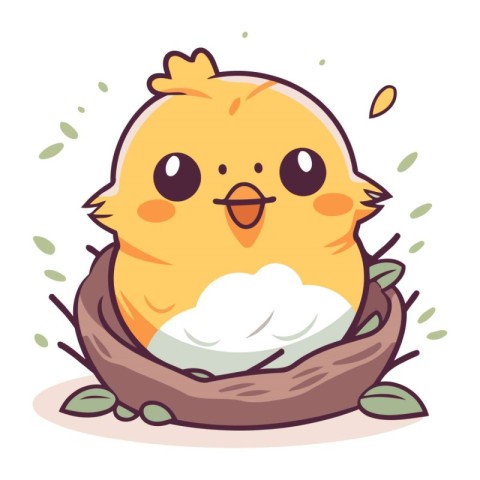 Cute little chicken in the nest. Vector illustration isolated on