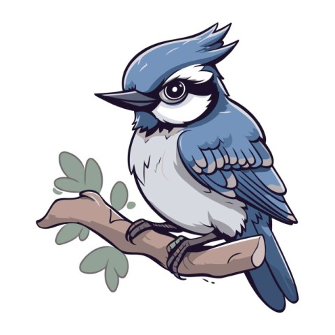 Blue tit bird sitting on a branch. Vector illustration isolated