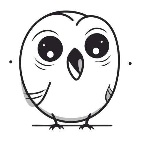 Cute cartoon owl. Black and white vector illustration isolated o