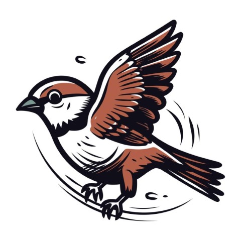 Sparrow bird on white background. Hand drawn vector illustration