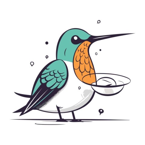 Hummingbird with a bowl of food. Vector illustration on white ba