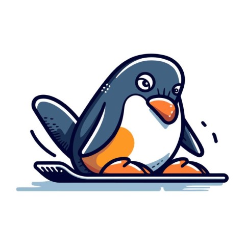 Cute penguin with food. Vector illustration in cartoon style.