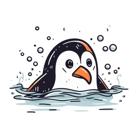 Cute penguin swimming in the water. Vector illustration in carto