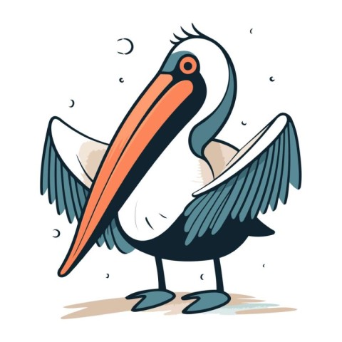 Cartoon pelican isolated on white background. Hand drawn vector